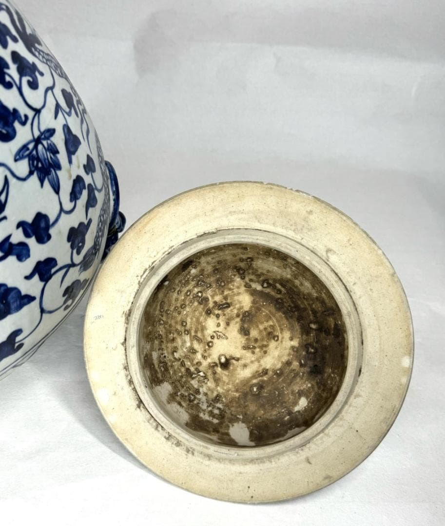 古染付 龍紋獅耳大壷 伝世品焼物 虫食い 青花 呉須 ウブ品 骨董WWTT137