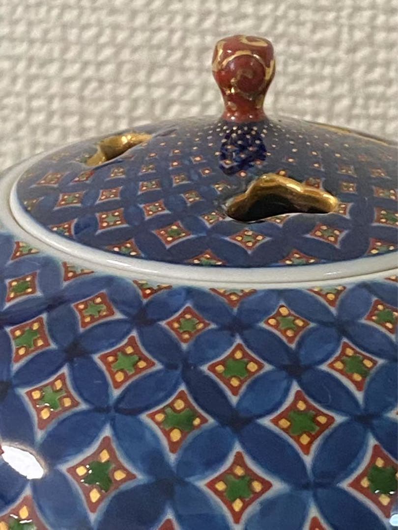 香炉 村上玄輝作 在銘 染錦七宝地文 香道具 陶芸 骨董