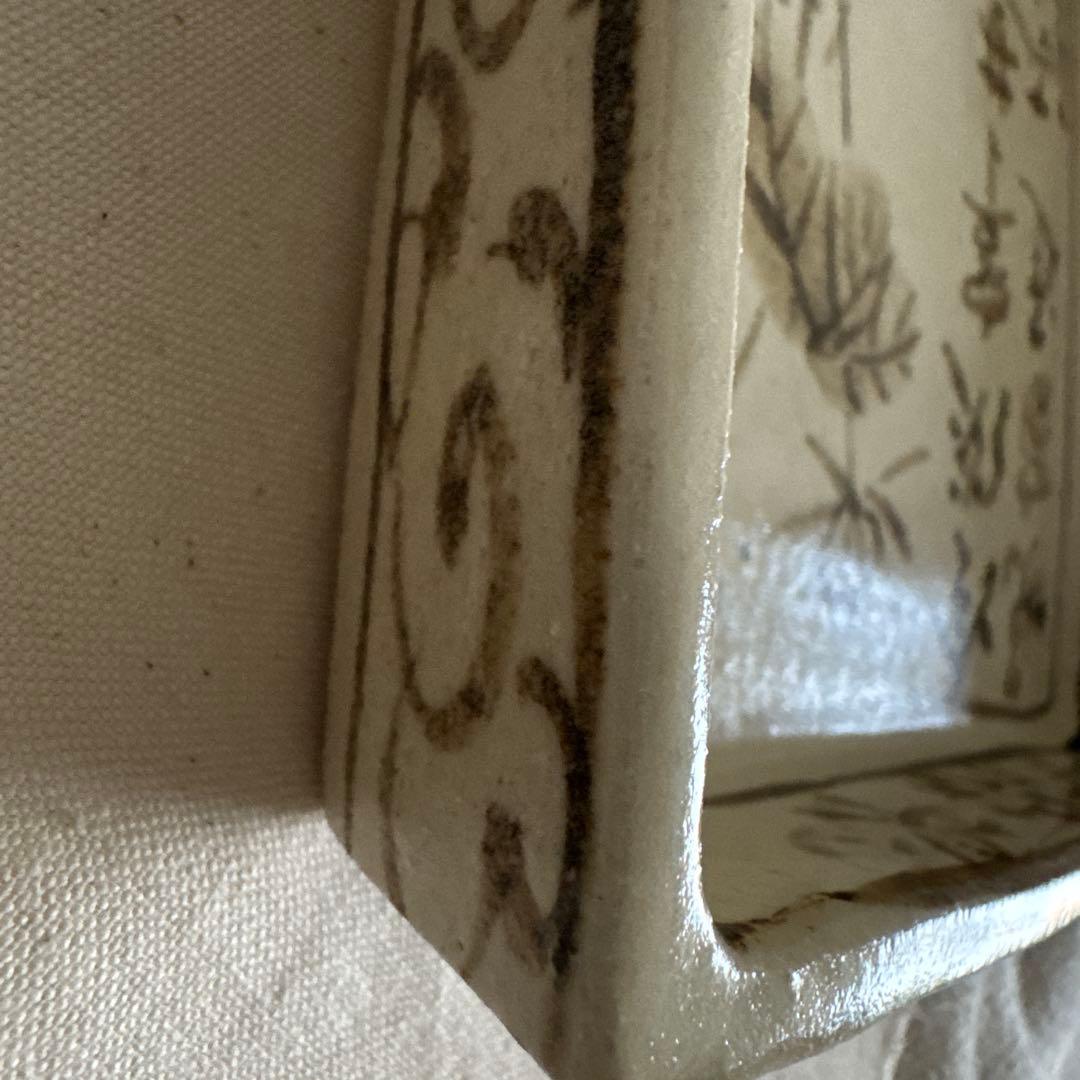 魯山人写し　手書き　花柄　四角皿　中垣連次作　美濃焼