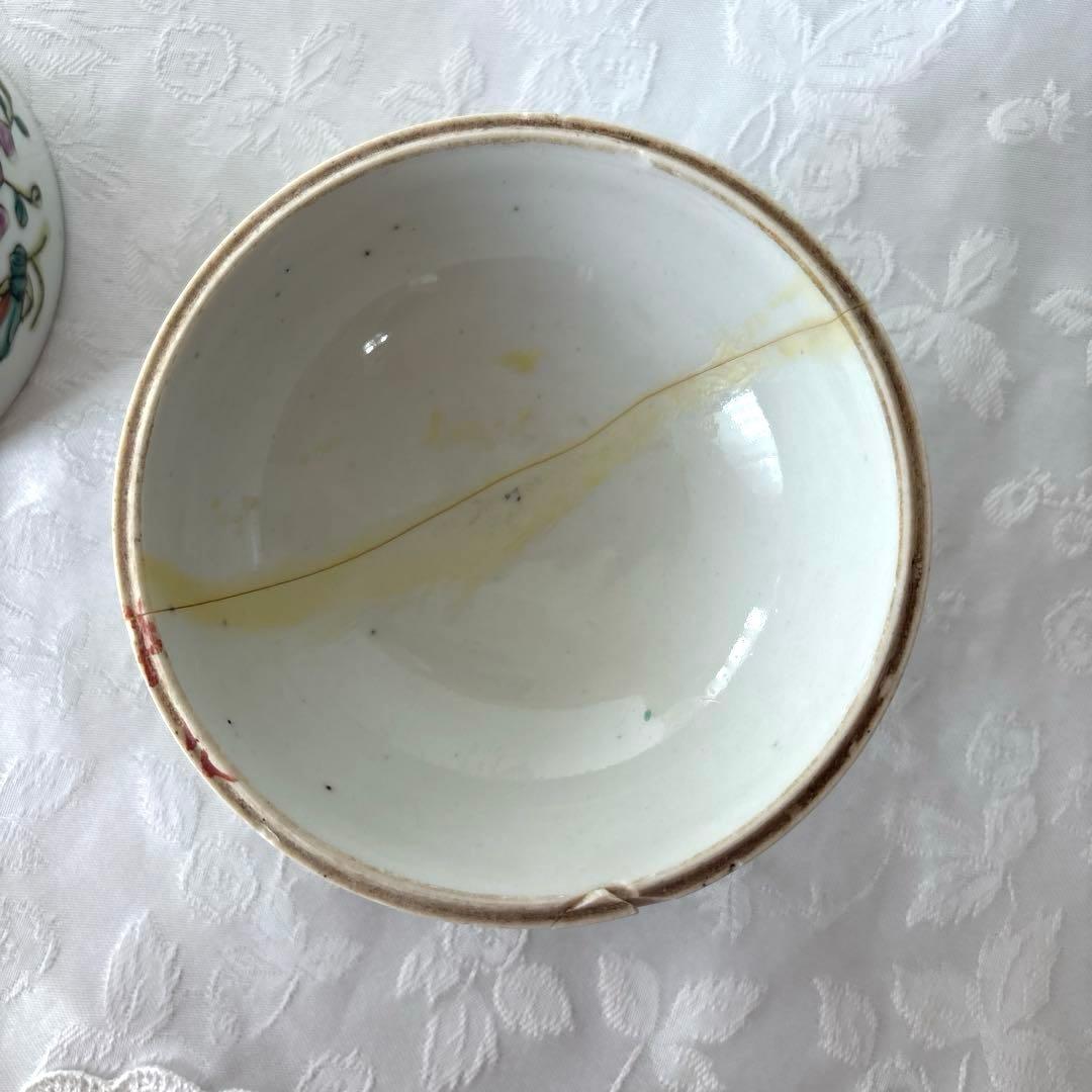 中国 古美術　虫文　中国骨董 清朝後期〜中華民国 陶器粉彩　染付 蓋付き容器