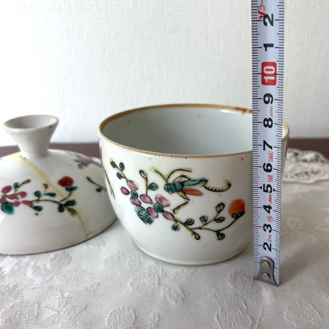 中国 古美術　虫文　中国骨董 清朝後期〜中華民国 陶器粉彩　染付 蓋付き容器