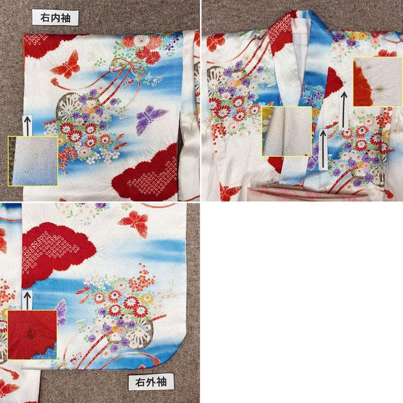 511ag45◎七五三 七歳 女児 着物&袋帯&長襦袢 部分絞り 花車 白水色◎