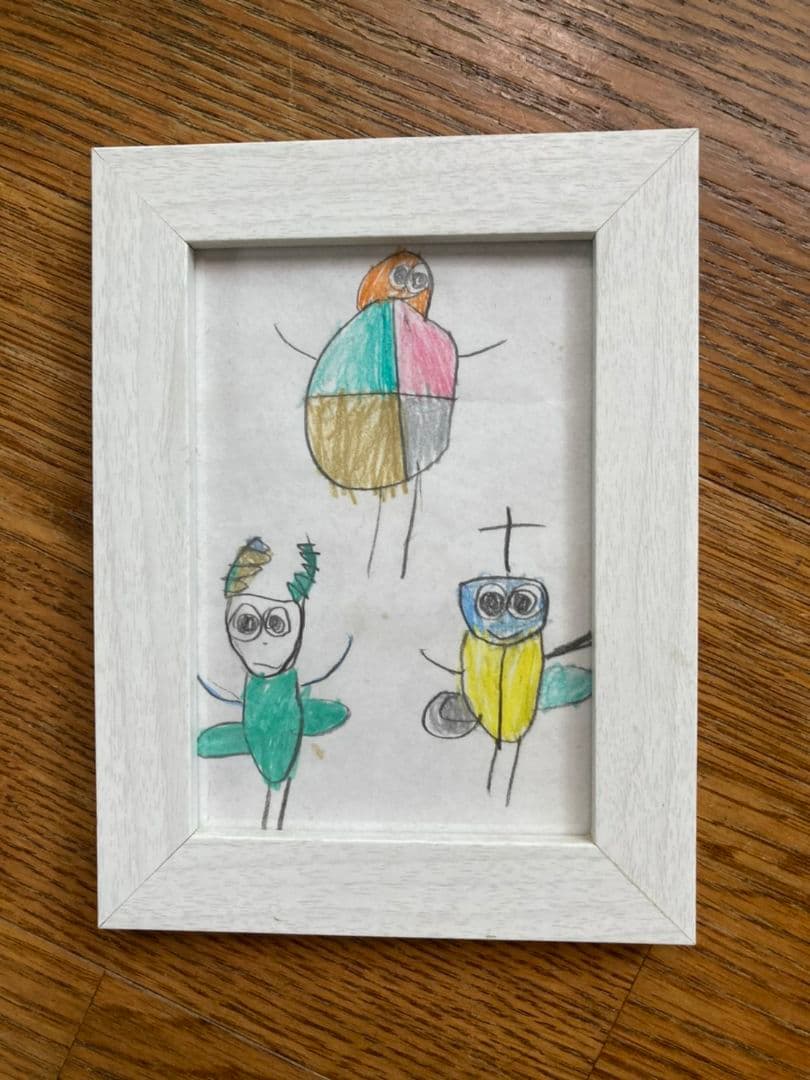 夏の虫たち　子供が書いた絵　色鉛筆絵　孫の絵