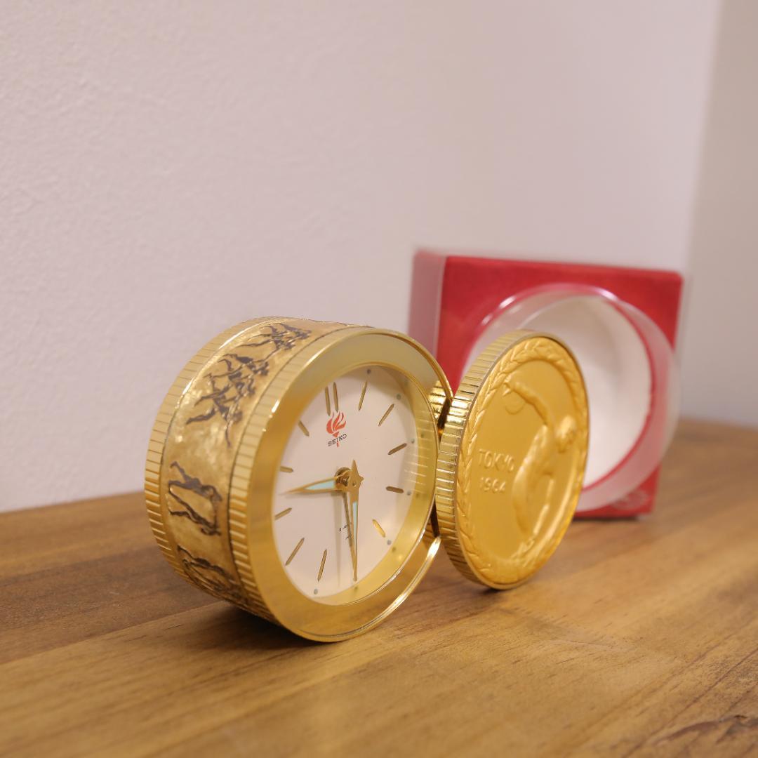 【希少美品】1964 東京オリンピック SEIKO メダル型 置時計 ケース付