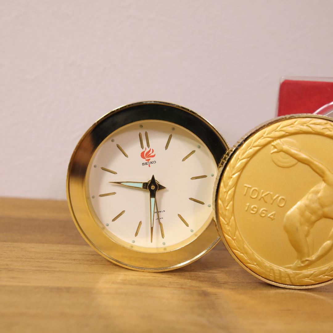 【希少美品】1964 東京オリンピック SEIKO メダル型 置時計 ケース付