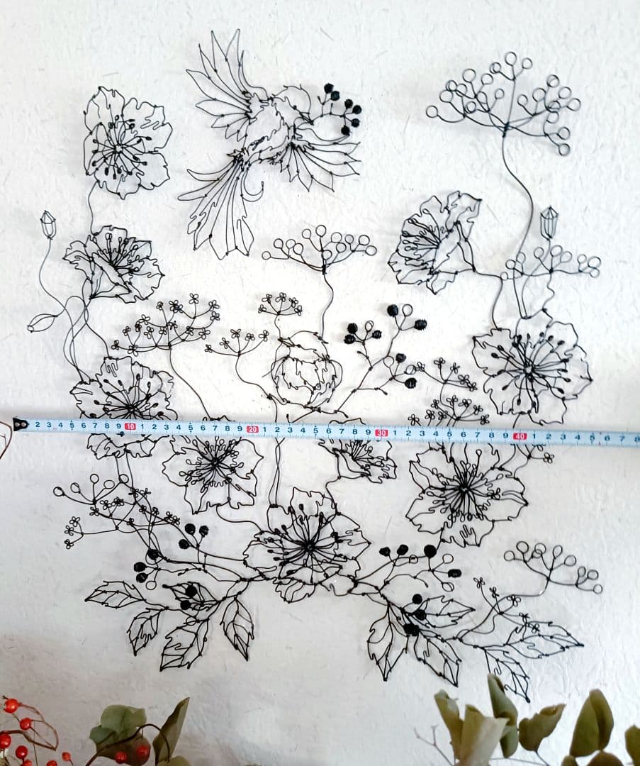 ［ひなげしの花　小鳥］　フラワーアート　ワイヤークラフト