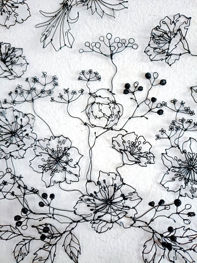 ［ひなげしの花　小鳥］　フラワーアート　ワイヤークラフト