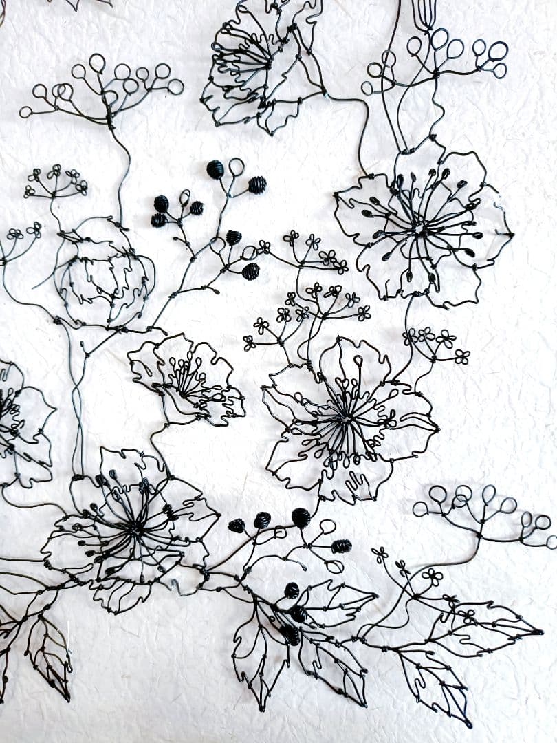 ［ひなげしの花　小鳥］　フラワーアート　ワイヤークラフト