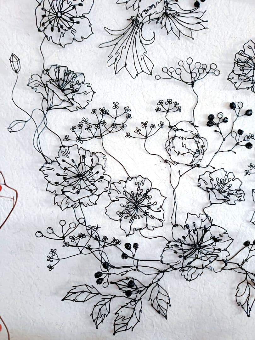 ［ひなげしの花　小鳥］　フラワーアート　ワイヤークラフト