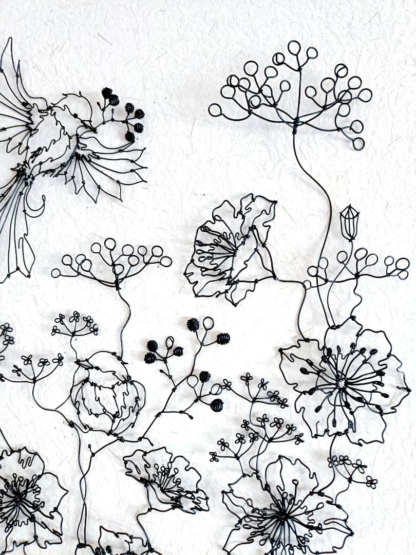［ひなげしの花　小鳥］　フラワーアート　ワイヤークラフト