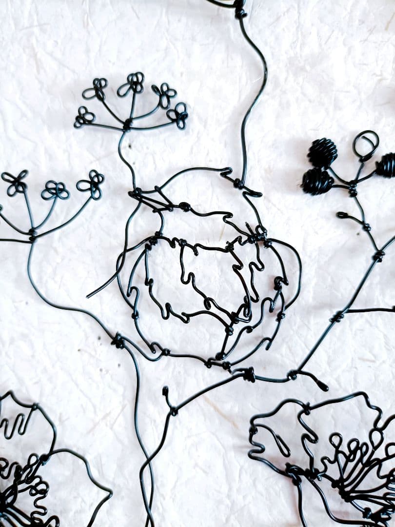 ［ひなげしの花　小鳥］　フラワーアート　ワイヤークラフト