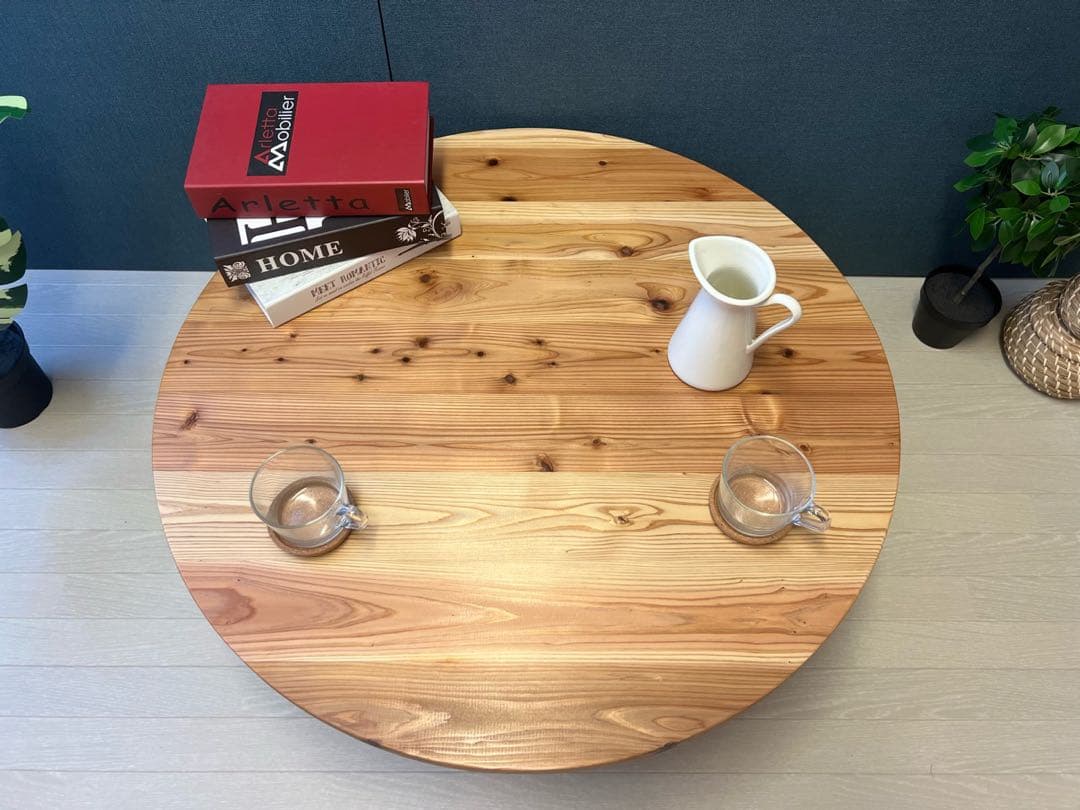 【送料無料】 ローテーブル 丸形 90cm 杉 折りたたみ脚