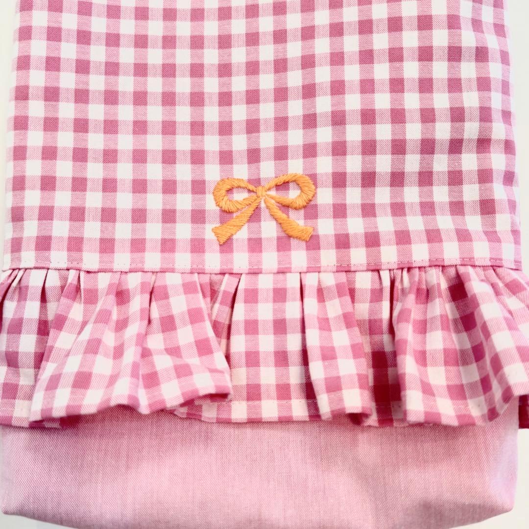 オーダー受付中　リボン　フリル　ピンク　 レッスンバック　体操着袋　上履き袋