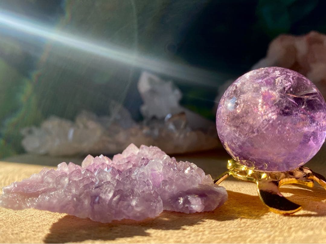 セット★ ラベンダーアメジスト　天然石　アメトリンスフィア　丸玉　紫黄水晶