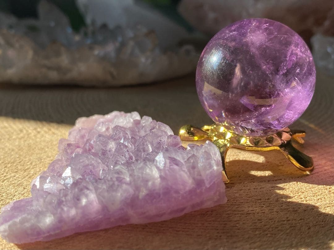 セット★ ラベンダーアメジスト　天然石　アメトリンスフィア　丸玉　紫黄水晶
