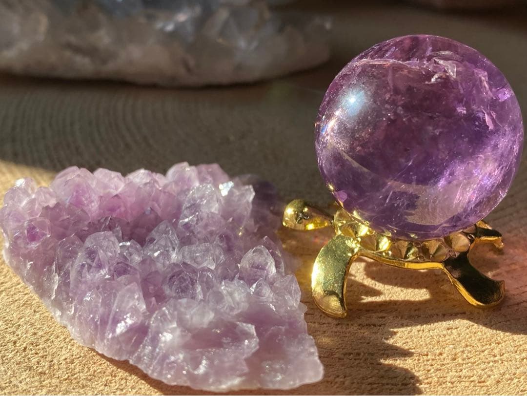 セット★ ラベンダーアメジスト　天然石　アメトリンスフィア　丸玉　紫黄水晶