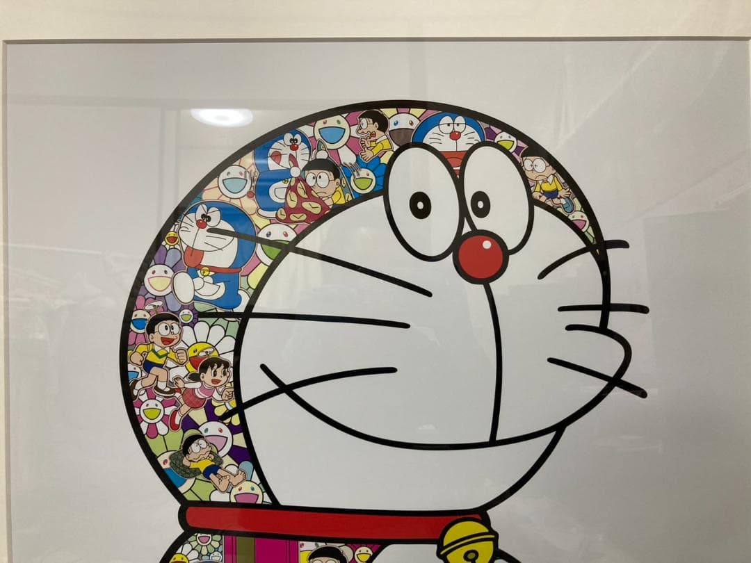 セール 版画 サイン付 フレーム付 村上隆　おすわりドラえもん「どこでもドア」