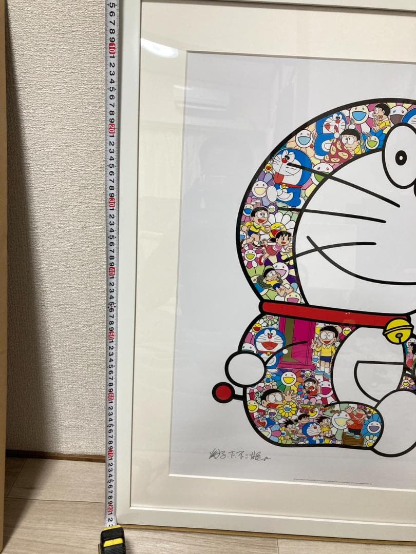 セール 版画 サイン付 フレーム付 村上隆　おすわりドラえもん「どこでもドア」
