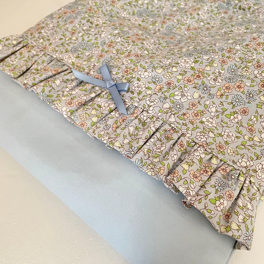 入園・入学　ブルーグレー花柄　レッスンバッグ、上履き入れ、着替え袋、給食袋