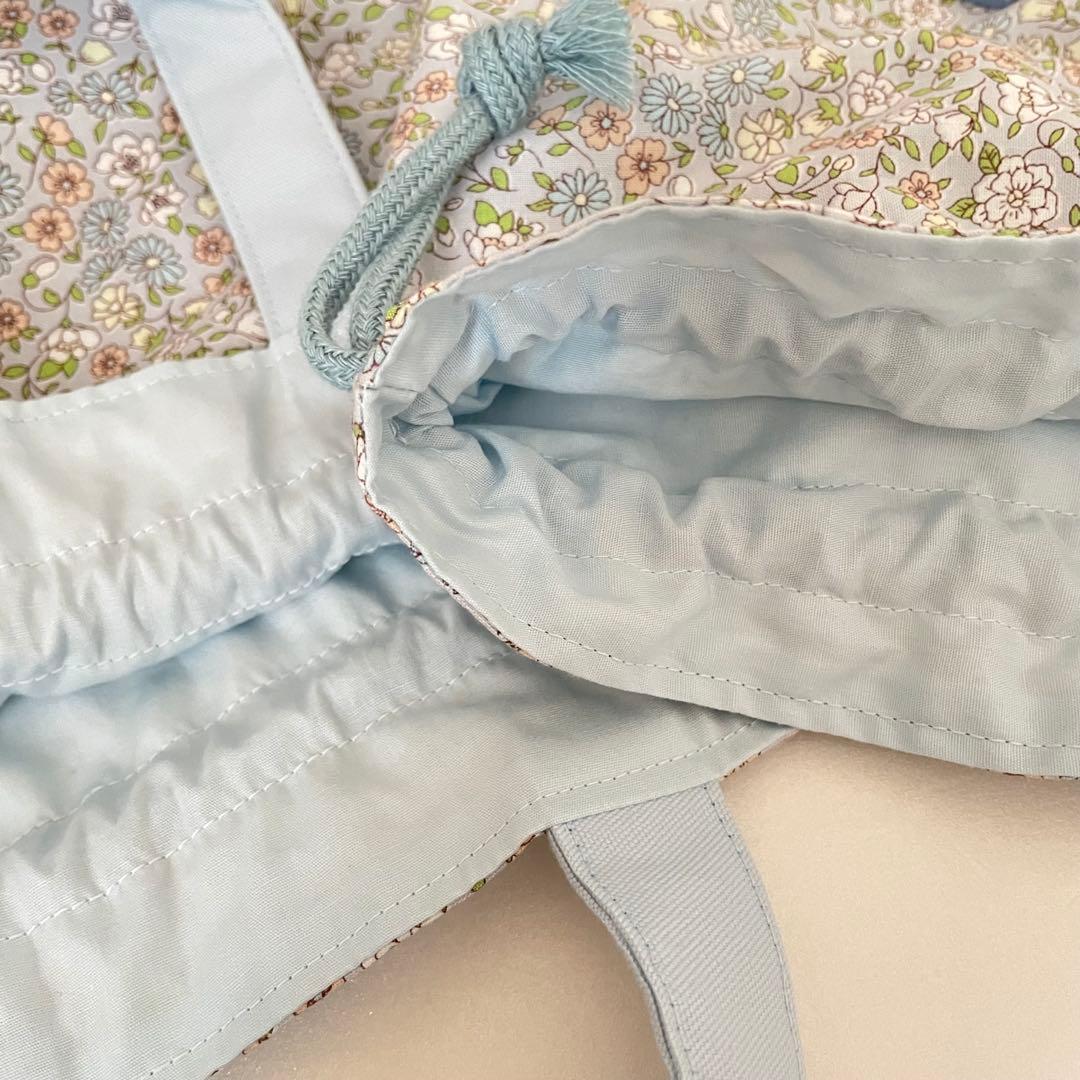 入園・入学　ブルーグレー花柄　レッスンバッグ、上履き入れ、着替え袋、給食袋