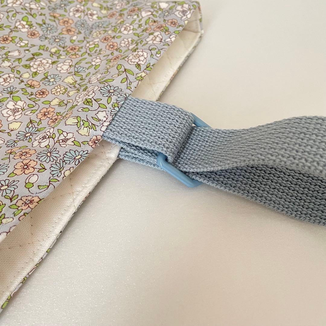 入園・入学　ブルーグレー花柄　レッスンバッグ、上履き入れ、着替え袋、給食袋