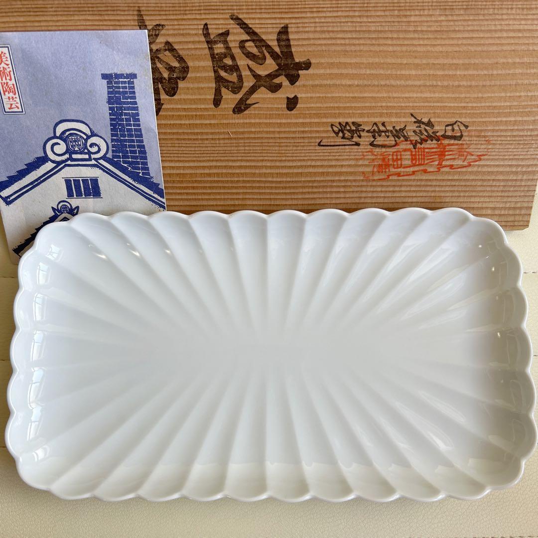 有田焼　賞美堂　観山窯　白磁　菊割皿　盛皿　長角皿　大皿　輪花盛皿　和皿　和食器