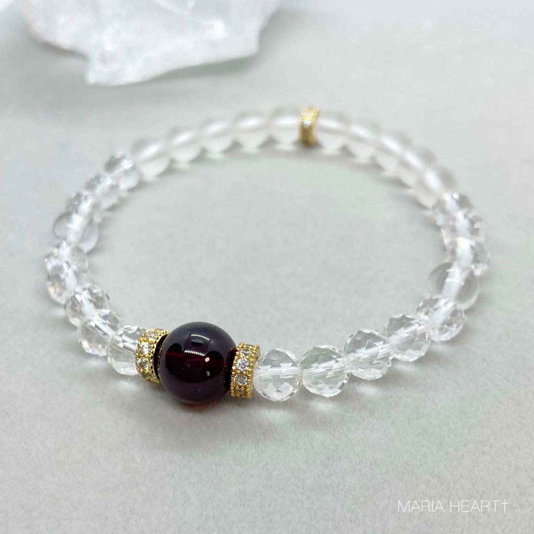 【天然石ブレスレット】浄化 女性性開花 ガーネット クリスタル 万能ブレス