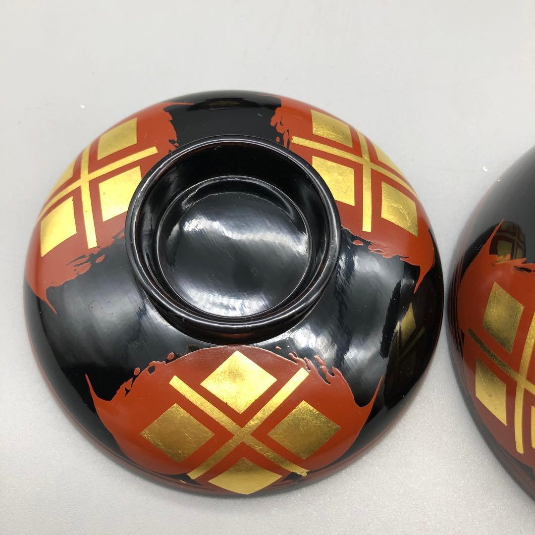 新品未使用秀衡塗菱形金箔漆雲文様蓋付き椀4客セット伝統工芸高級品ビンテージ食器