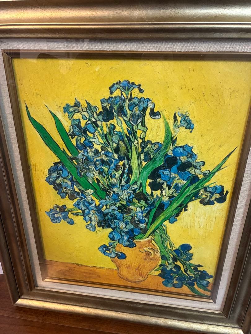 な*ば様 オークション出品‼️ゴッホ展　「アイリスのある花瓶」油彩 レプリカ　額