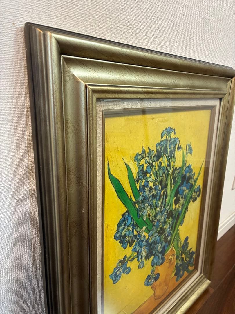 な*ば様 オークション出品‼️ゴッホ展　「アイリスのある花瓶」油彩 レプリカ　額
