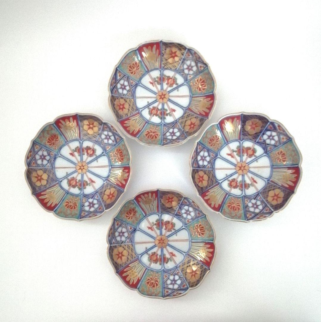 大聖寺伊万里　色絵　輪花　小皿　4客(甘手)