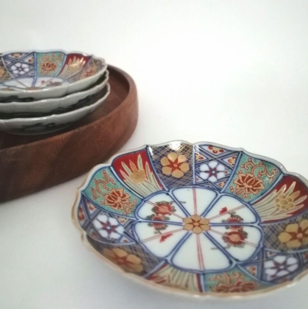 大聖寺伊万里　色絵　輪花　小皿　4客(甘手)