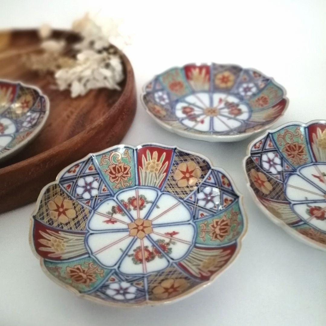 大聖寺伊万里　色絵　輪花　小皿　4客(甘手)