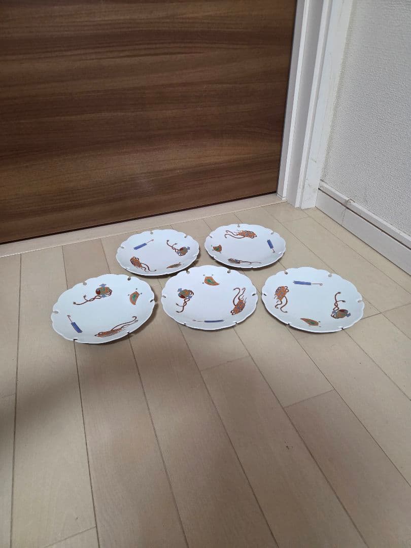 美品 フォーグレース 有田焼　宝尽くし　雪輪　プレート　５寸皿　5枚　皿　お正月