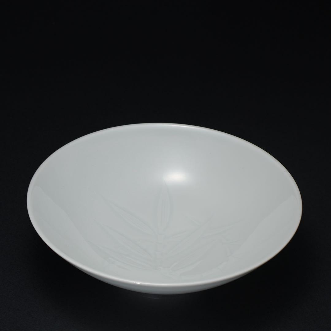 人間国宝 井上萬二 白磁笹彫文　鉢　菓子器　共箱　R1490ダK2
