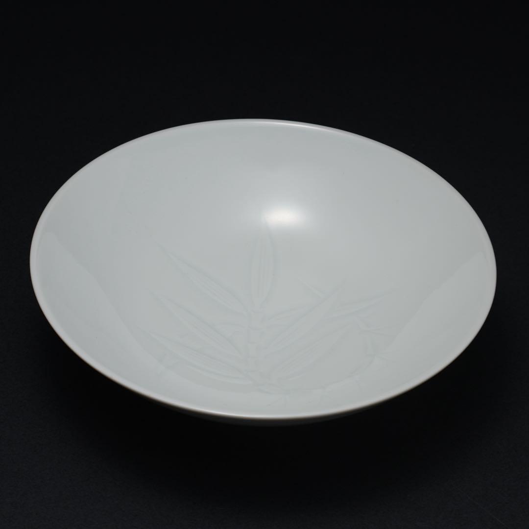 人間国宝 井上萬二 白磁笹彫文　鉢　菓子器　共箱　R1490ダK2