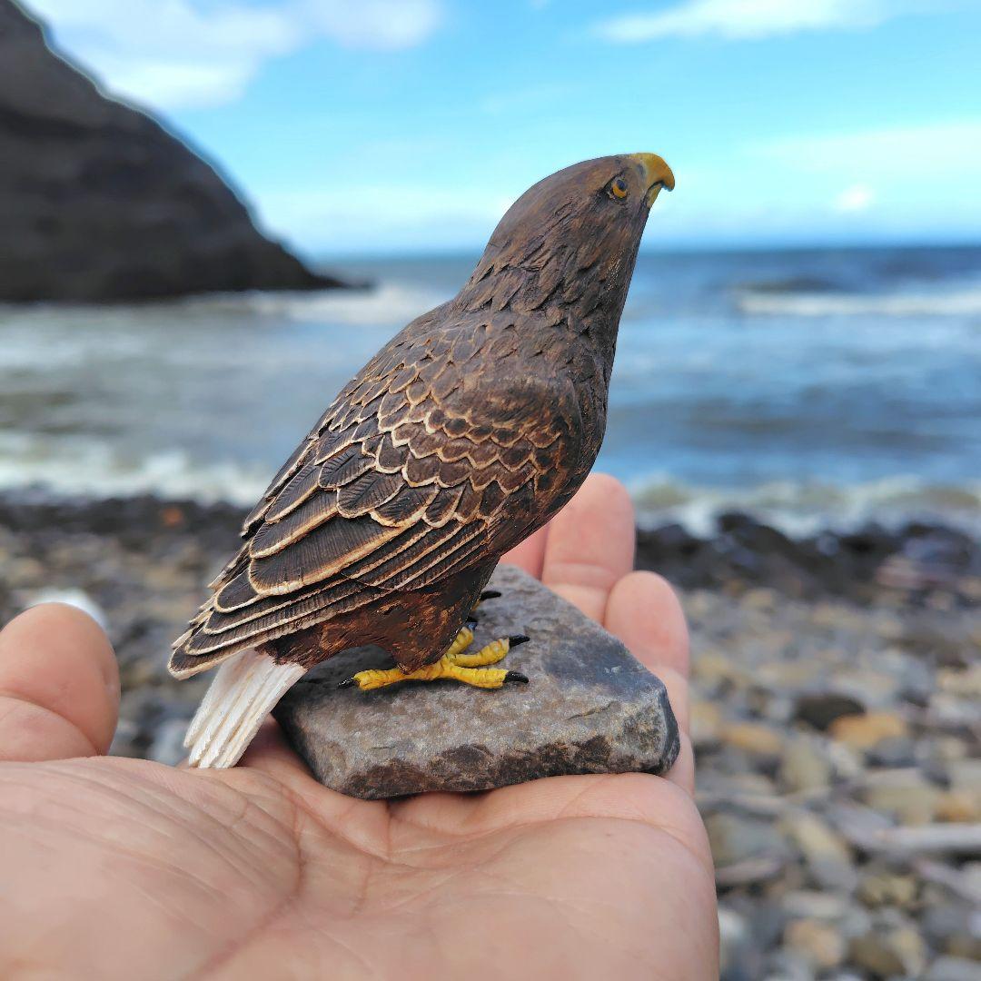 小さなバードカービング オジロワシ 野鳥 木彫り