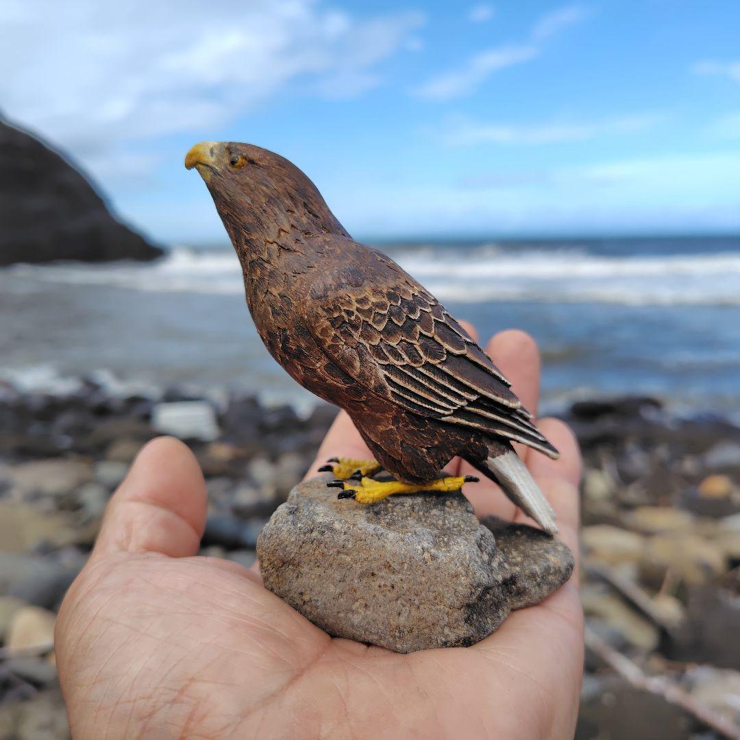 小さなバードカービング オジロワシ 野鳥 木彫り