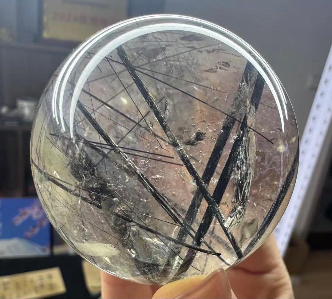 希少　高品質　ブラックルチルスフィア　透明度　水晶　丸玉　黒水晶