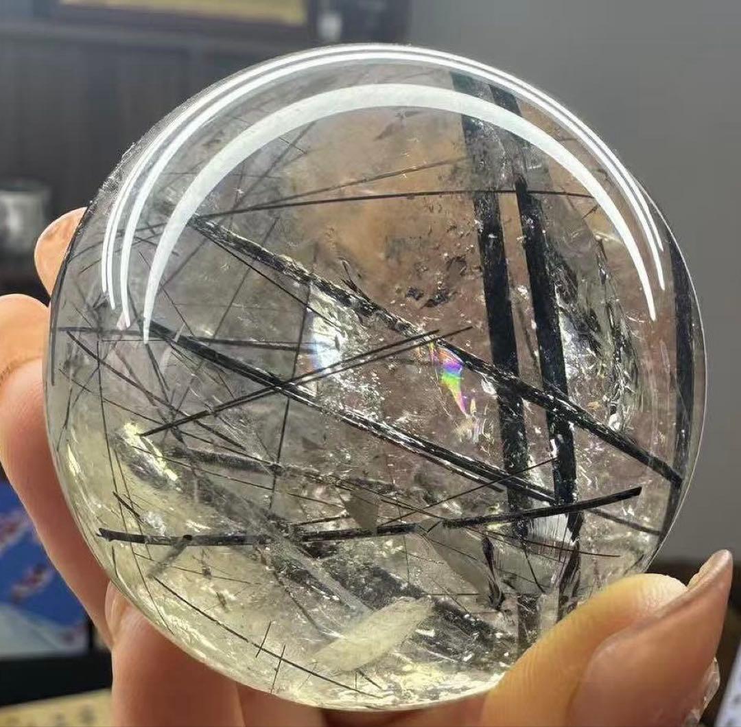 希少　高品質　ブラックルチルスフィア　透明度　水晶　丸玉　黒水晶