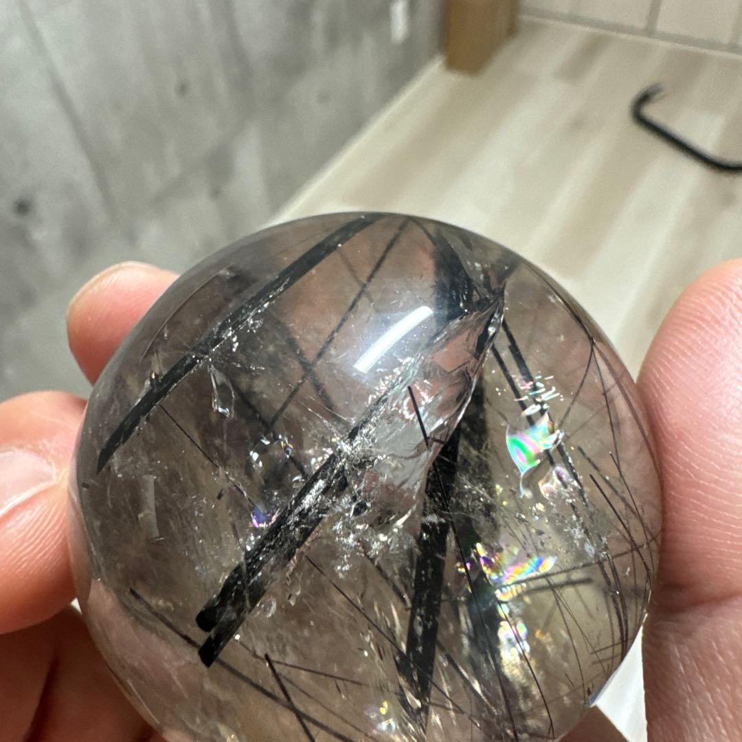 希少　高品質　ブラックルチルスフィア　透明度　水晶　丸玉　黒水晶