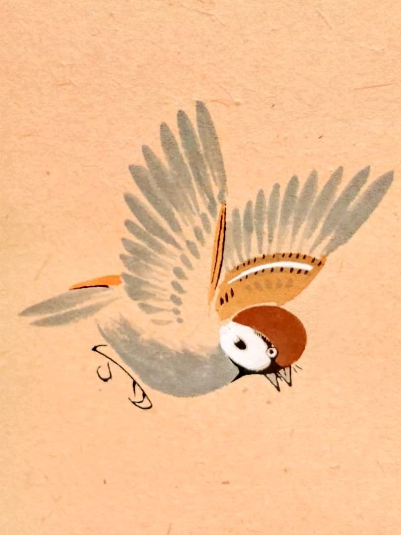 渡辺白鳳　六瓢に雀　真筆証明書付　桐箱付　かわいいスズメと瓢箪　掛け軸　美術品