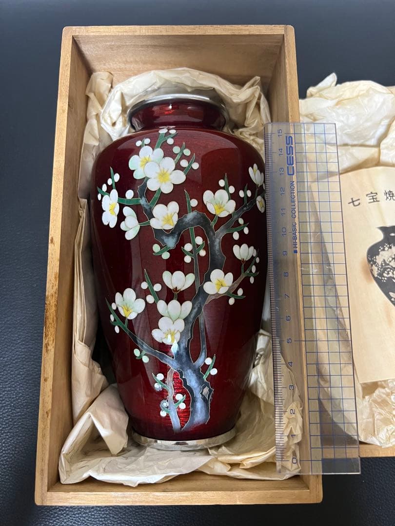 七宝花瓶(七寳花瓶)木箱付き 高さ18cm