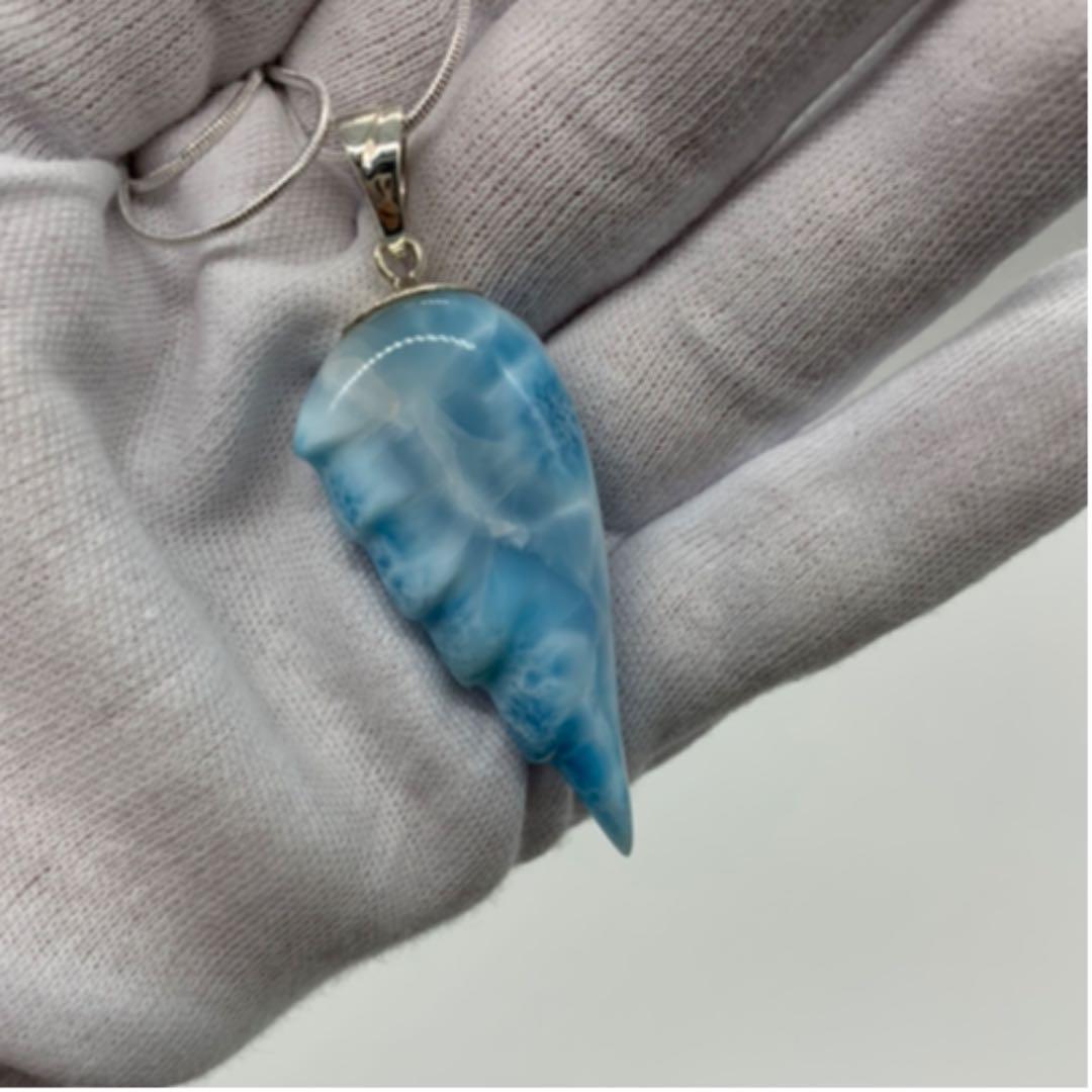 SALE‼️☆波模様が素敵！ラリマー羽根型ネックレス☆  No224