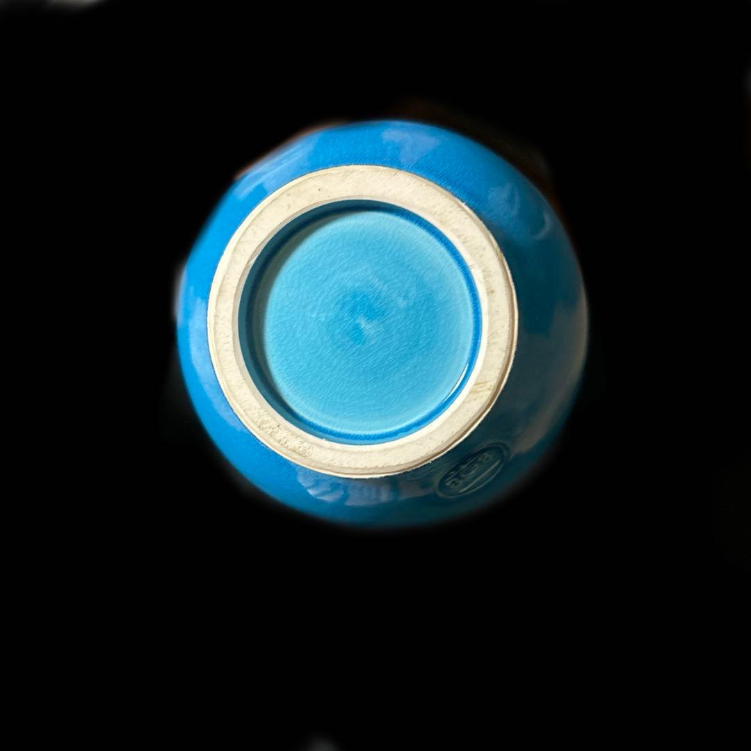 青い陶器の花瓶 木箱付き