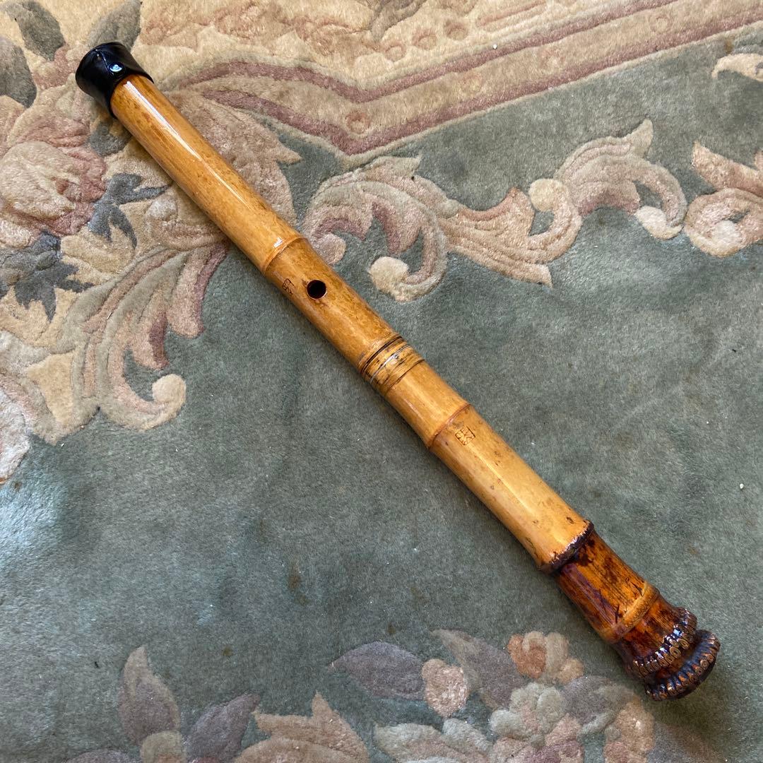 149 尺八　一尺八寸管　央山銘ニ印　金唄口