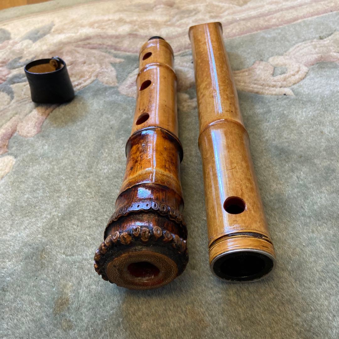 149 尺八　一尺八寸管　央山銘ニ印　金唄口