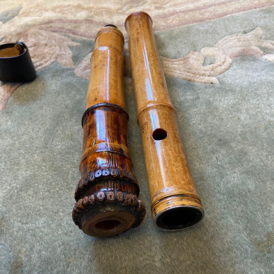 149 尺八　一尺八寸管　央山銘ニ印　金唄口