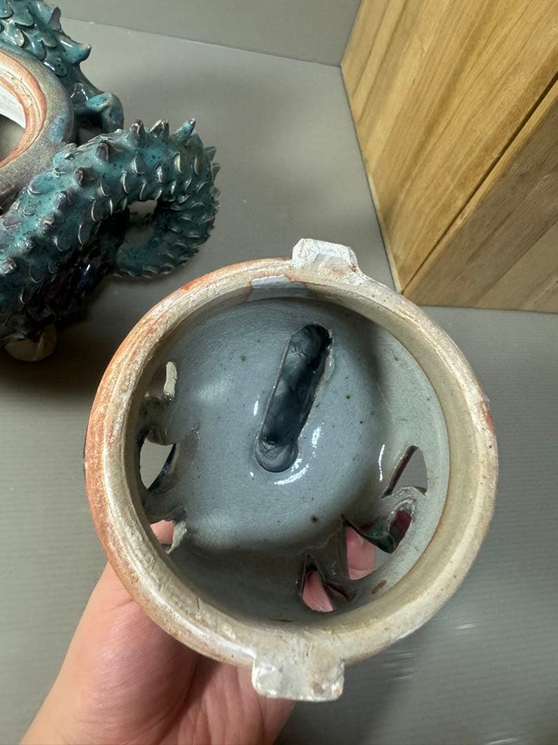 2470 上野焼 三代山岡徹山 香春徹山窯　龍型　香炉　時代物