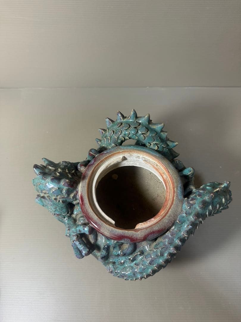 2470 上野焼 三代山岡徹山 香春徹山窯　龍型　香炉　時代物